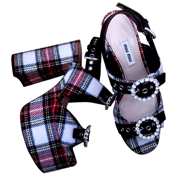 Miu Miu Tartan Embellished Heels - EU 39.5 - Picture 1 of 13